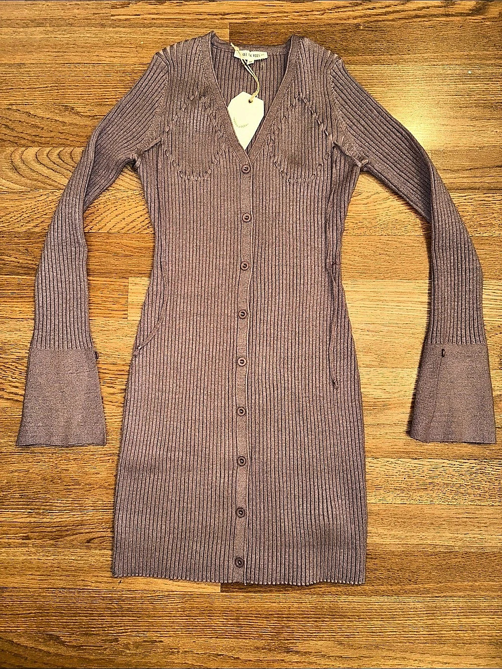 Free the Roses Button Up Corset Detail Knit Dress Knit Midi Dress Pink Size XS